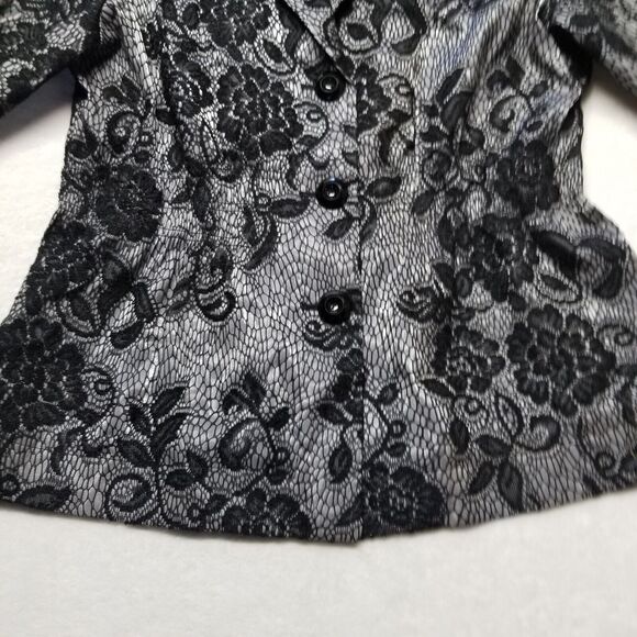 Laura Ashley L Blazer Silver With Black Lace Overlay Jacket Whimsigoth Career - Picture 3 of 10